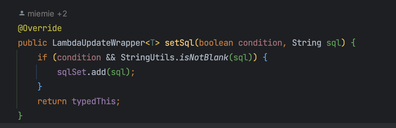 MyBatis-Plus 更新sql时，希望setSql增加个参数化的方法。