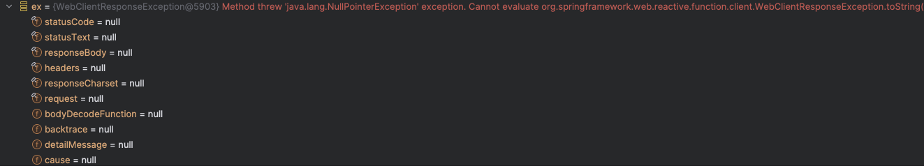 Spring WebClientResponseException.getMessage has changed to assume status code is not null