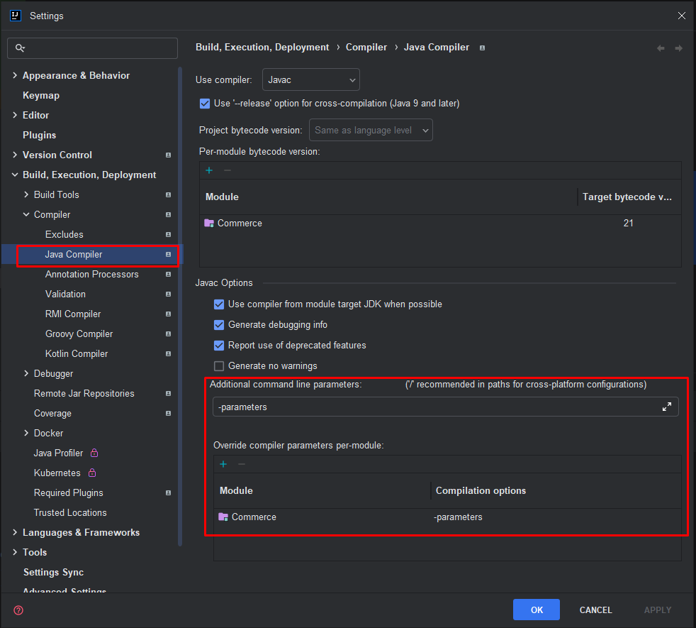 SpringBoot Error :  Name for argument of type [java.util.Optional] not specified, and parameter name information not available via reflection. Ensure that the compiler uses the '-parameters' flag.