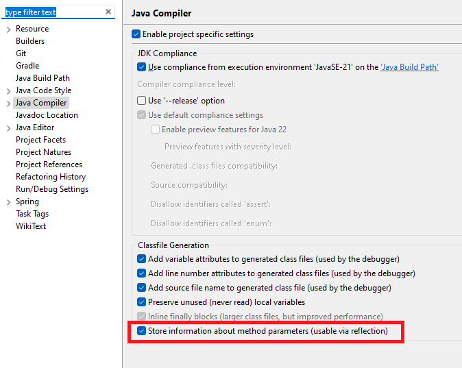 SpringBoot Error :  Name for argument of type [java.util.Optional] not specified, and parameter name information not available via reflection. Ensure that the compiler uses the '-parameters' flag.