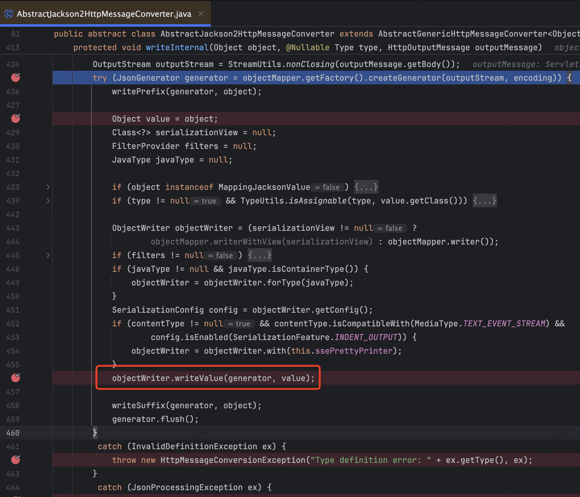 Spring A JSON serialization exception can lead to corrupted output being written to the OutputStream of the response.