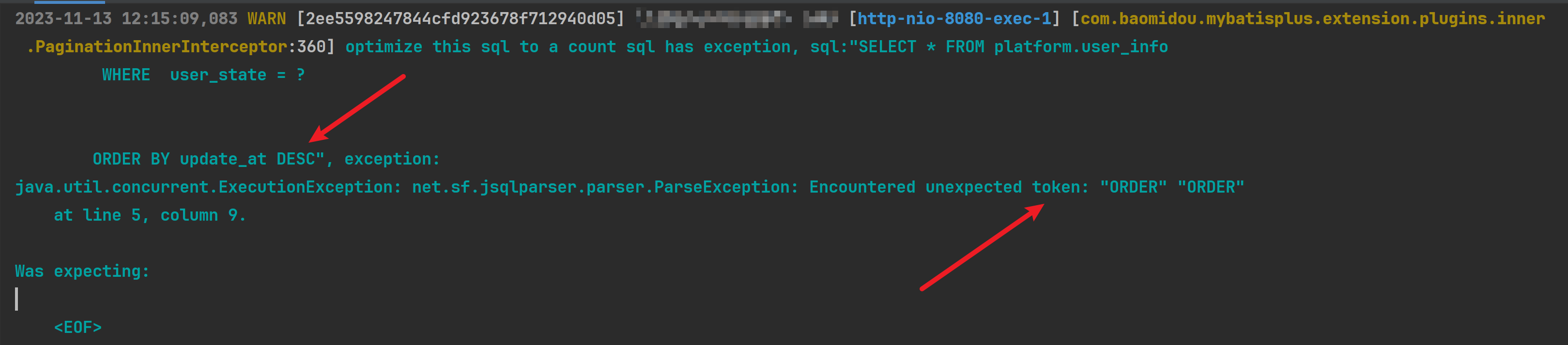 MyBatis-Plus XML执行的SQL警告：optimize this sql to a count sql has exception
