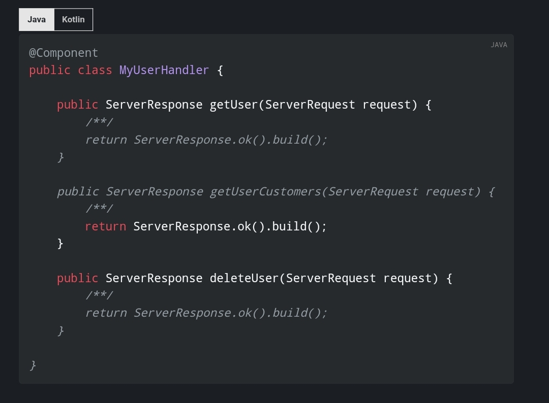 SpringBoot Harmonize code sample for MyUserHandler in reference documentation