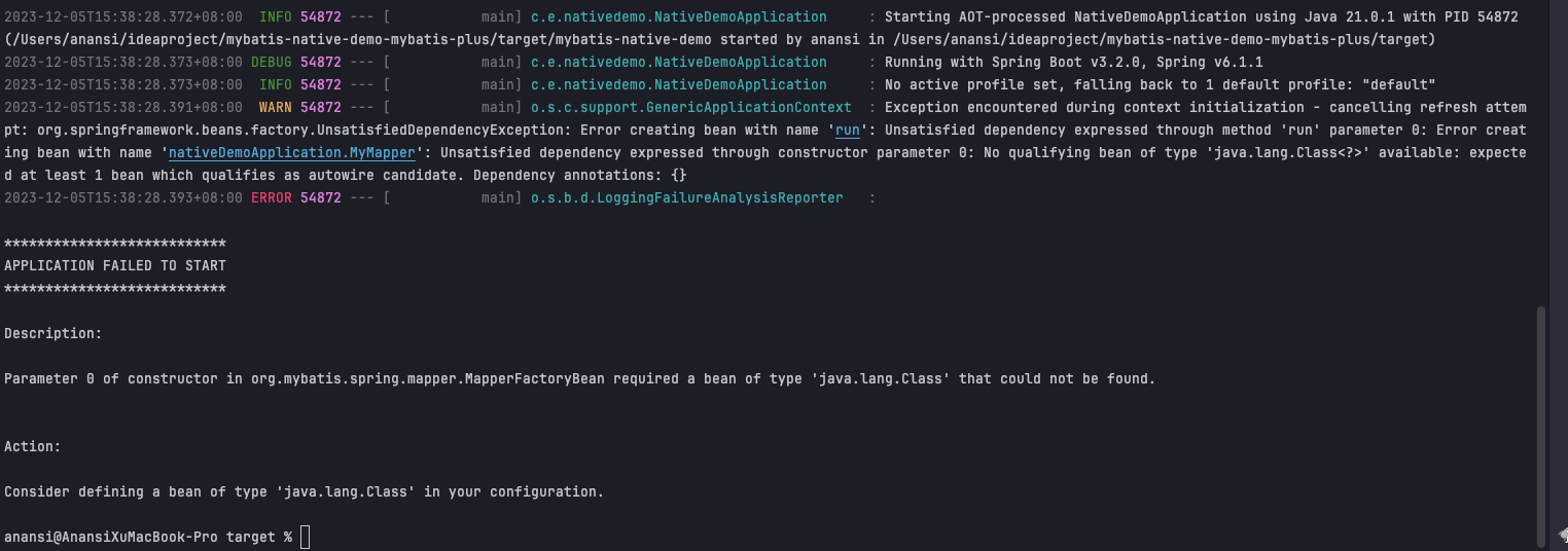 MyBatis-Plus 关于升级到SpringBoot3.2后，构建Spring Native镜像运行时报错，找不到Mapper问题