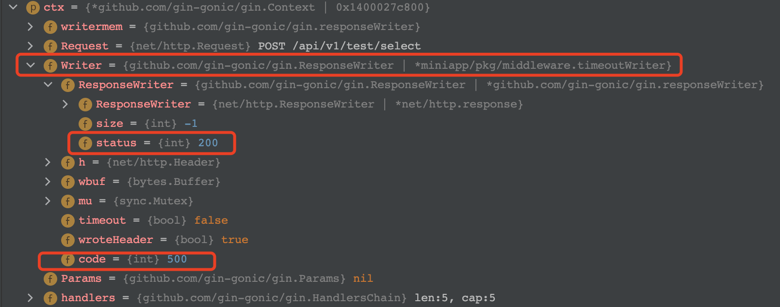 Gin after call ctx.Json(500, xxx)，ctx.Writer.Status() return 200, is it bug?