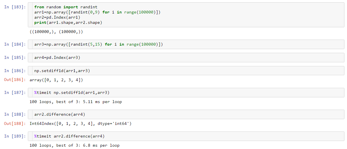 Pandas pandas difference is slower than numpy setdiff1d