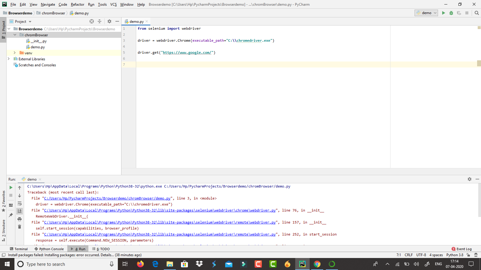 Pandas i have a problem with installing some packages on my pycharm