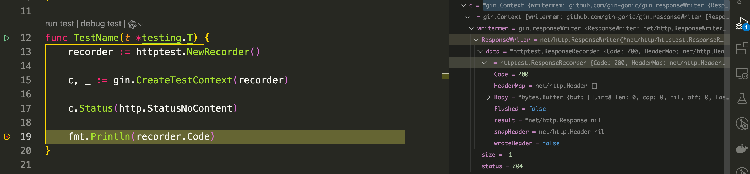 Gin ctx.Status() does not affect httptest.ResponseRecorder while ctx.JSON() does