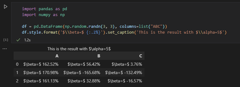 Pandas BUG: Latex fails to render in Jupyter Notebook (in VS Code)