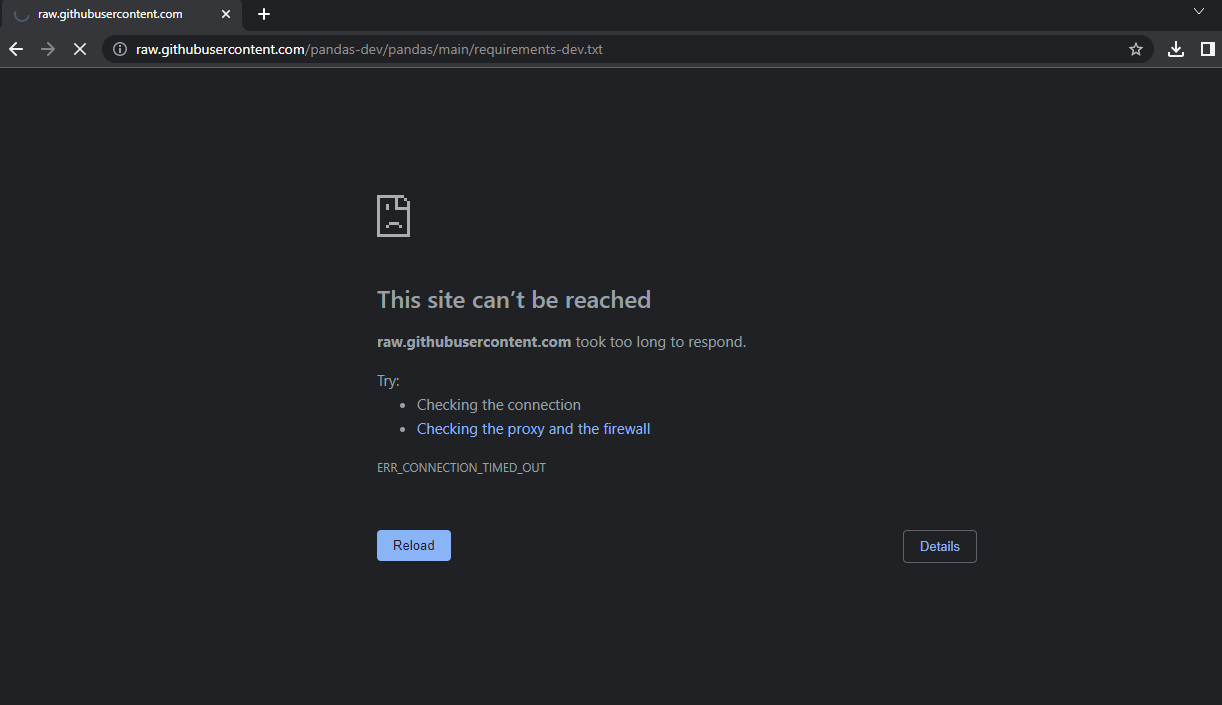 Pandas BUILD: Docker build failed 'Connection to raw.githubusercontent.com timed out.'