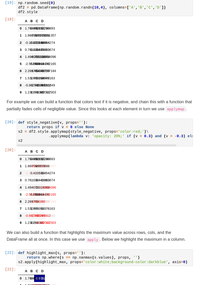 Pandas DOC: Frames not displayed correctly in Styler user guide 