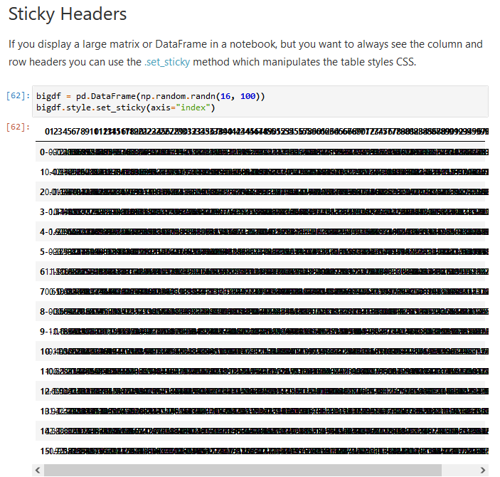 Pandas DOC: Sticky Headers in Table Visualization is broken in v1.5.0