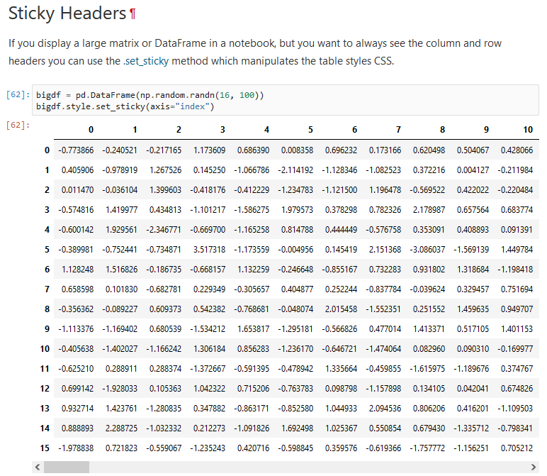 Pandas DOC: Sticky Headers in Table Visualization is broken in v1.5.0