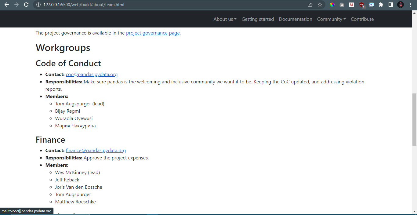 Pandas WEB: Obfuscate workgroup email addresses